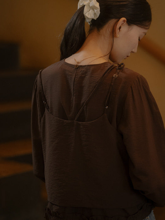 [TILLIDIE] Layered ruffle detail 2-way blouse TIFA03BL06_Brown