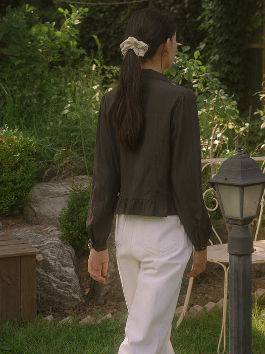 [TILLIDIE] Crinkle textured tie blouse TIFA03BL04_Charcoal