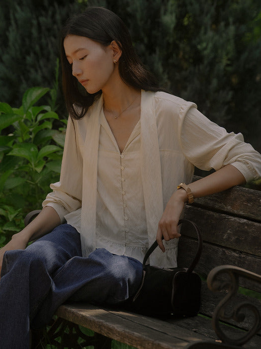 [TILLIDIE] Crinkle textured tie blouse TIFA03BL03_Butter