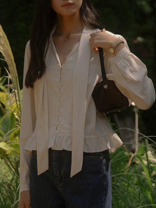 [TILLIDIE] Crinkle textured tie blouse TIFA03BL03_Butter