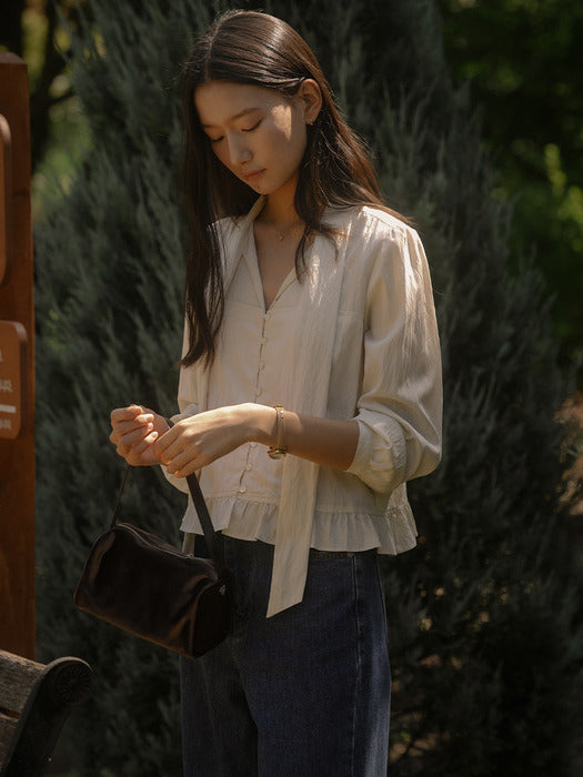 [TILLIDIE] Crinkle textured tie blouse TIFA03BL03_Butter