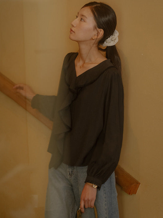 [TILLIDIE] Flow Ruffle blouse TIFA03BL02_Black