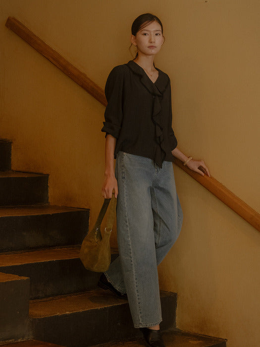 [TILLIDIE] Flow Ruffle blouse TIFA03BL02_Black