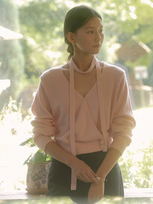 [TILLIDIE] Tie set raccoon wrap cardigan_Pink