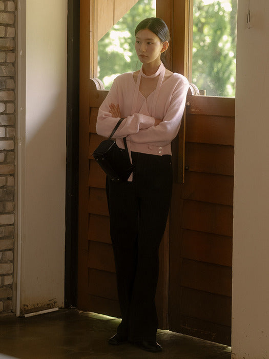 [TILLIDIE] Tie set raccoon wrap cardigan_Pink