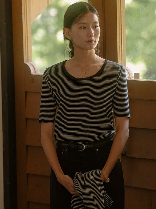 [TILLIDIE] Stripe t-shirt cardigan set TIFA03CD08_Black