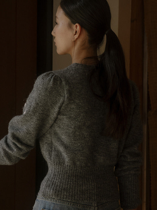 [TILLIDIE] Tie point v-neck knit TIFA03CD07_Dark gray