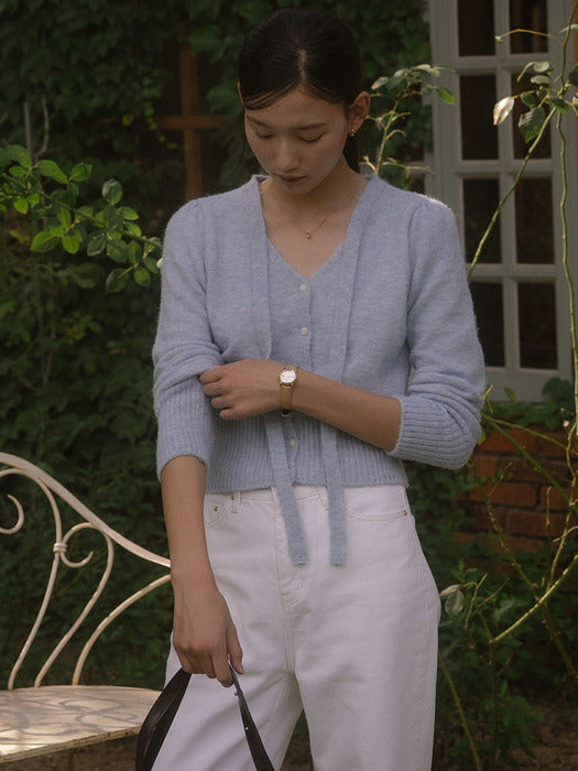 [TILLIDIE] Tie point v-neck knit TIFA03CD06_Sky blue