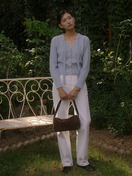 [TILLIDIE] Tie point v-neck knit TIFA03CD06_Sky blue