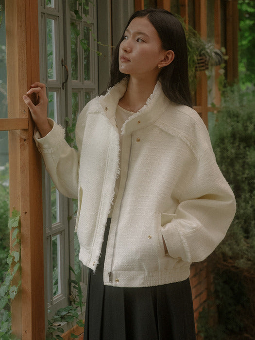 Tillidie High neck tweed blouson Ivory