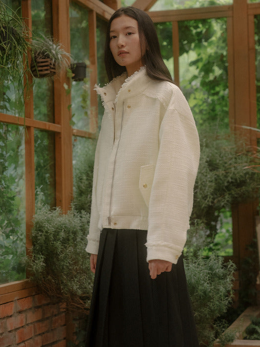 Tillidie High neck tweed blouson Ivory