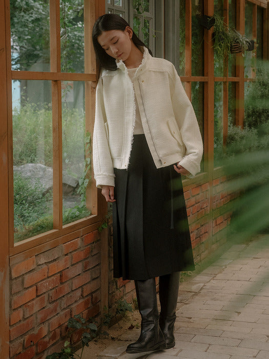Tillidie High neck tweed blouson Ivory