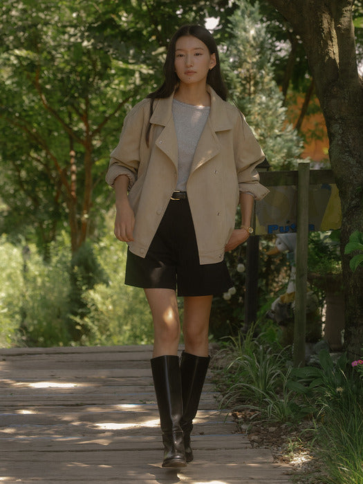 [TILLIDIE] Multi-neck suede jumper TIFA03JP05_Sand beige