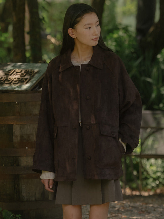[TILLIDIE] Single suede half jacket TIFA03JK05_Brown