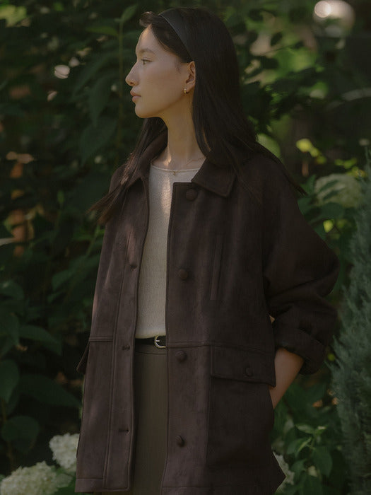 [TILLIDIE] Single suede half jacket TIFA03JK05_Brown