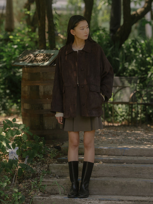[TILLIDIE] Single suede half jacket TIFA03JK05_Brown