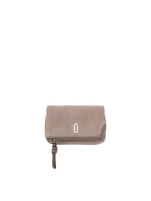 Halfmoon Fold Corduroy Card Wallet — Beige