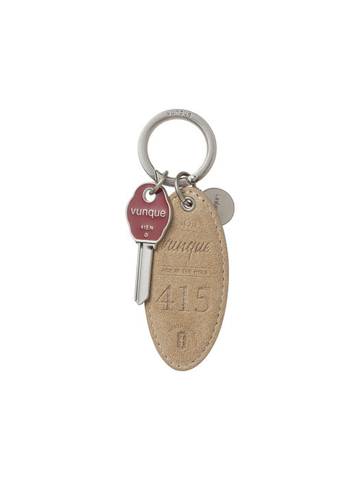 Suede Round Key Charm — Soul Beige