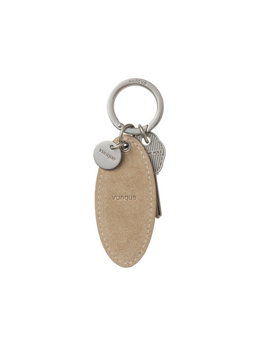 Suede Round Key Charm — Soul Beige