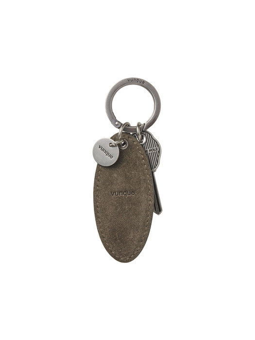 Suede Round Key Charm — Musk Khaki
