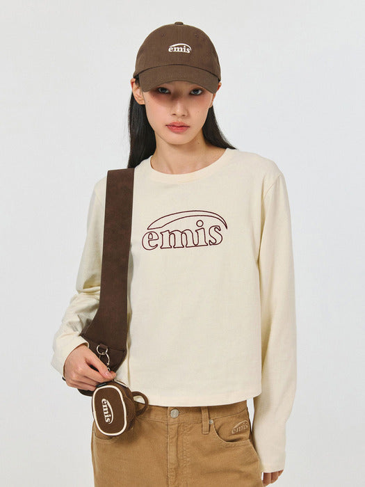 [emis] (W) LONG SLEEVE CHAIN STITCH T-SHIRT-CREAM