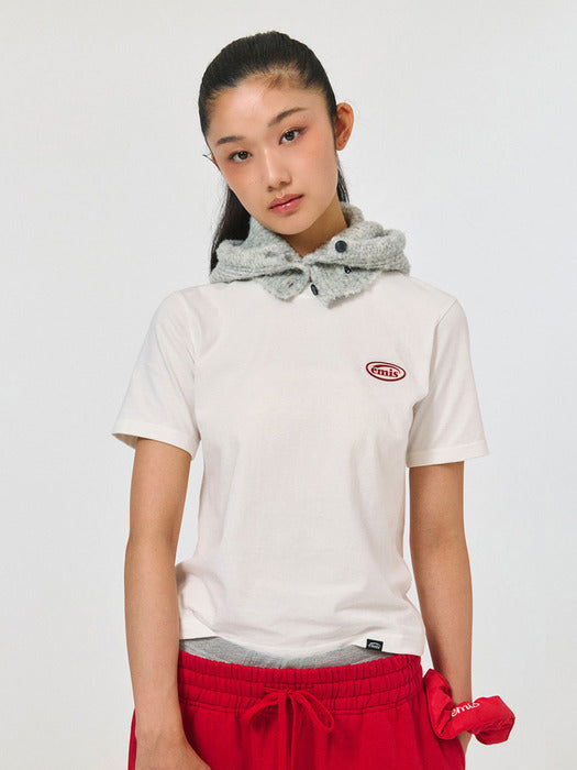 [emis] (W) RUBBER PATCH T-SHIRT-WHITE