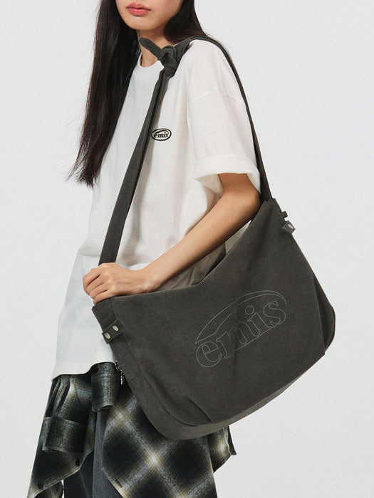 [emis] VINTAGE COTTON CROSSBODY BAG-GRAY
