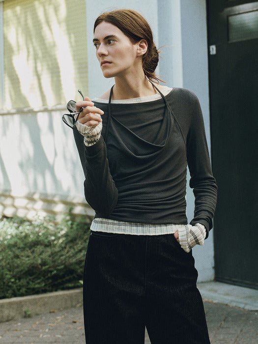 Loeuvre Cowl Halter Layered Jersey Top