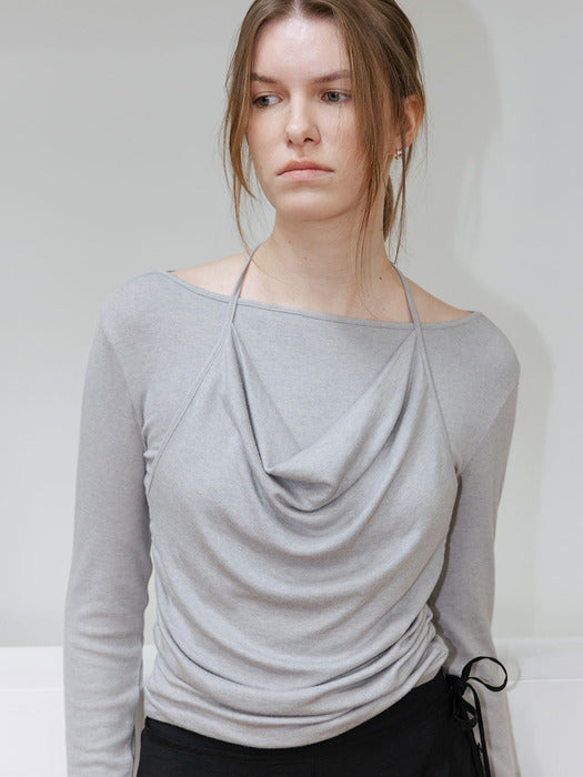 Loeuvre Cowl Halter Layered Jersey Top