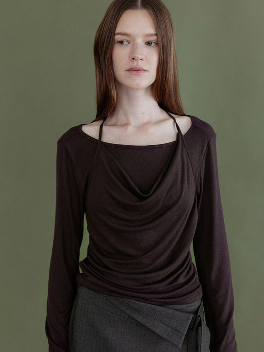 [loeuvre] Cowl Halter Layered Jersey Top SW5AE343_4color