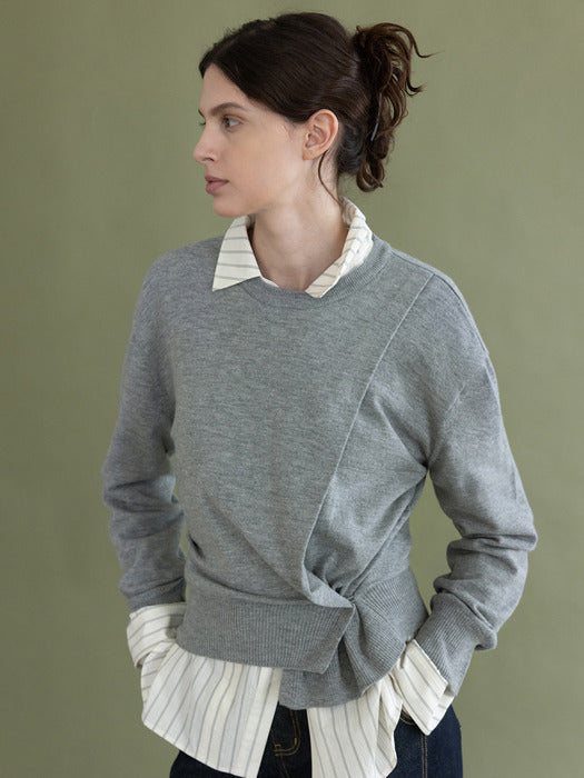 Loeuvre Side Slit Wrap Knit Pullover