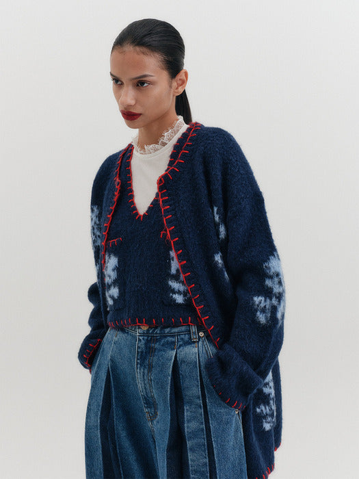 [EENK] Floral Jacquard Knitwear Cardigan - 2 Colors_B for Binding
