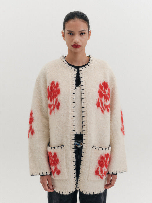 [EENK] Floral Jacquard Knitwear Cardigan - 2 Colors_B for Binding