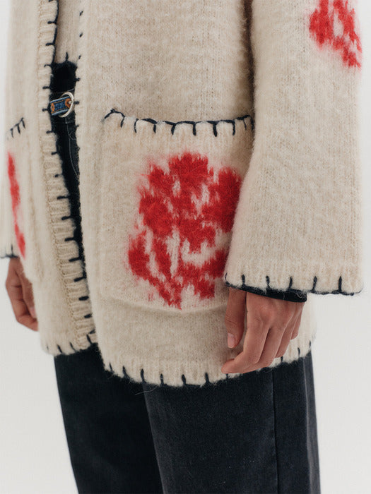 [EENK] Floral Jacquard Knitwear Cardigan - 2 Colors_B for Binding
