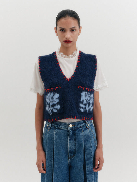 [EENK] Floral Jacquard Knitwear Vest - 2 Colors_B for Binding