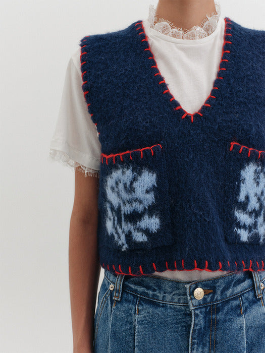 [EENK] Floral Jacquard Knitwear Vest - 2 Colors_B for Binding
