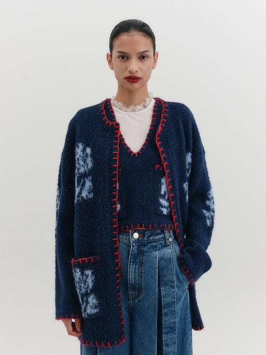 [EENK] Floral Jacquard Knitwear Vest - 2 Colors_B for Binding