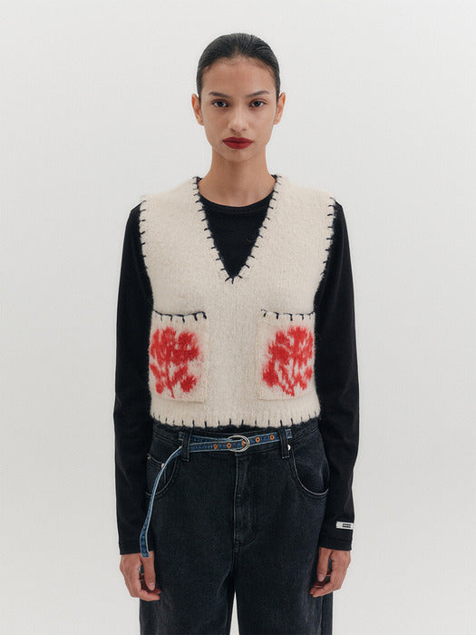 [EENK] Floral Jacquard Knitwear Vest - 2 Colors_B for Binding