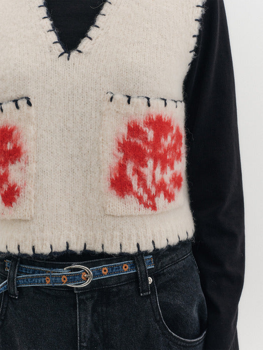 [EENK] Floral Jacquard Knitwear Vest - 2 Colors_B for Binding