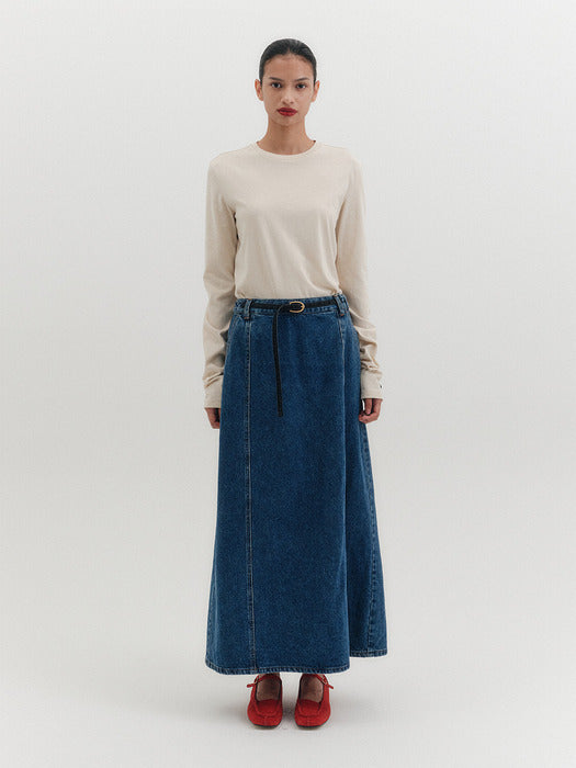 Eenk 101 Belted Denim Long Skirt - 2 Colors B for Binding