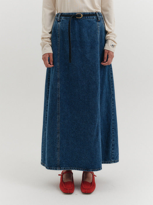 Eenk 101 Belted Denim Long Skirt - 2 Colors B for Binding