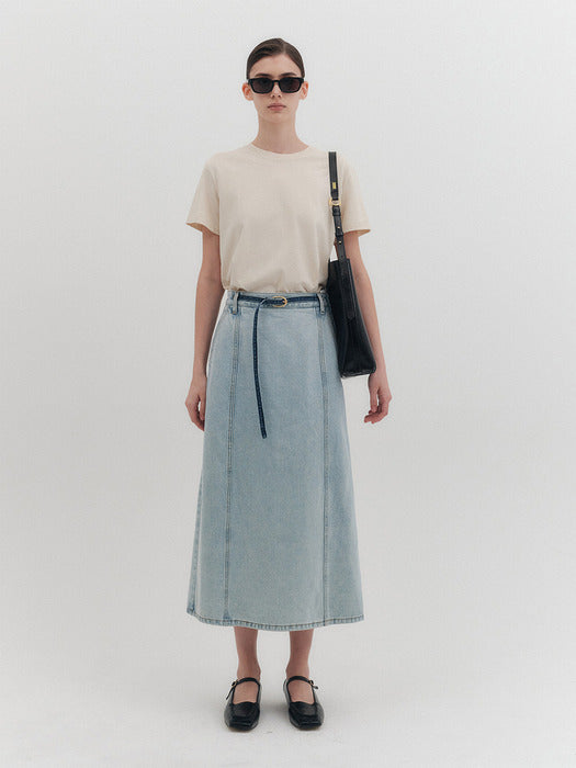Eenk 101 Belted Denim Long Skirt - 2 Colors B for Binding