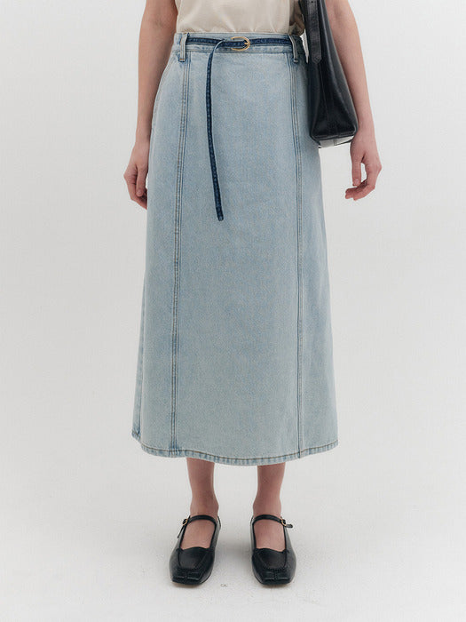 Eenk 101 Belted Denim Long Skirt - 2 Colors B for Binding