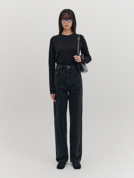 [EENK] 002 High-Waisted Belted Straight Denim - 4 Colors_B for Binding