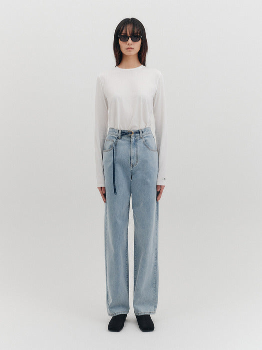 [EENK] 002 High-Waisted Belted Straight Denim - 4 Colors_B for Binding