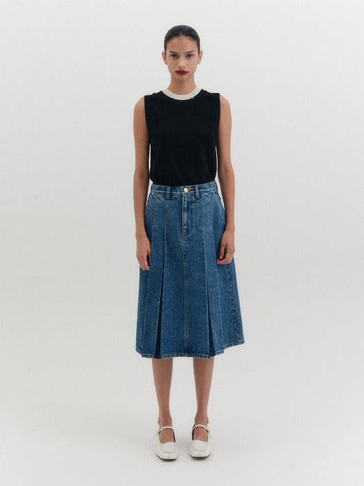 Eenk 102 Pleats Denim Skirt - Blue B for Binding