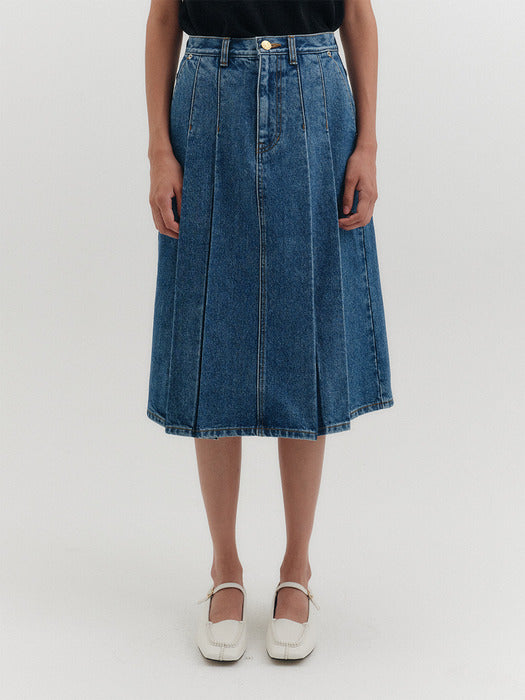 Eenk 102 Pleats Denim Skirt - Blue B for Binding