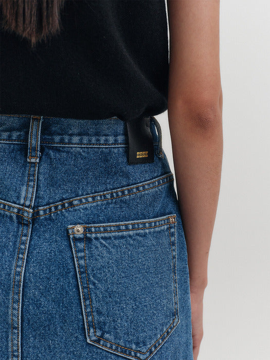 Eenk 102 Pleats Denim Skirt - Blue B for Binding