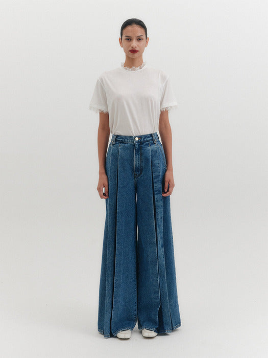 Eenk Pleats Wide Denim - Blue B for Binding