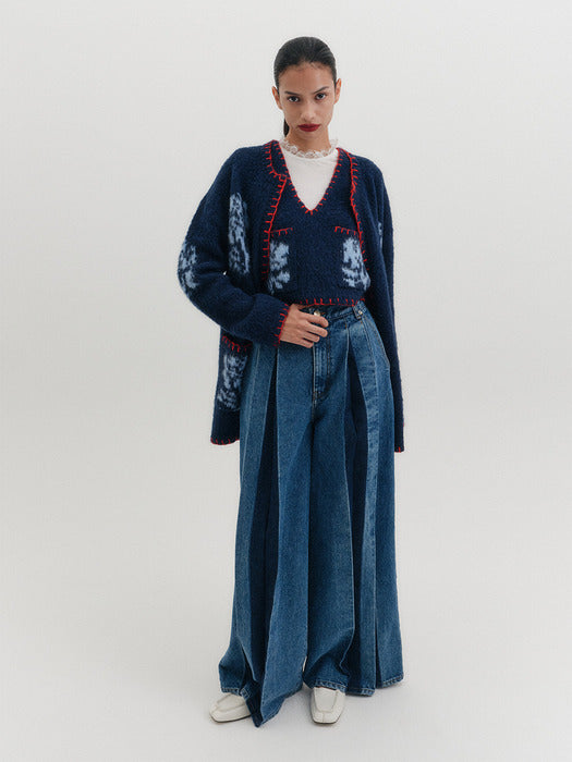 Eenk Pleats Wide Denim - Blue B for Binding